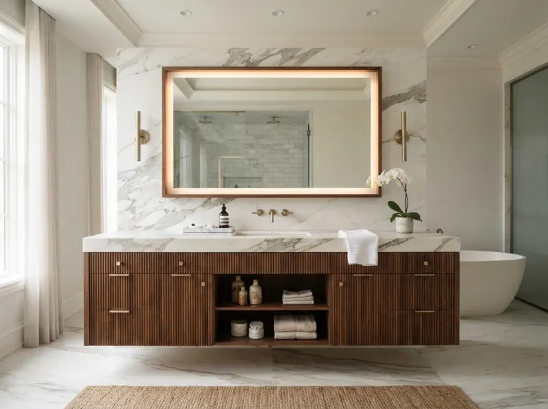 Reeded Walnut Floating Vanity